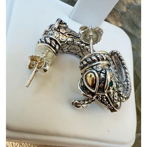 JOHN HARDY Jai Naga Dragon Hoop Earrings | 925 14K accent | Green Gemstone Eyes - Picture 10 of 10